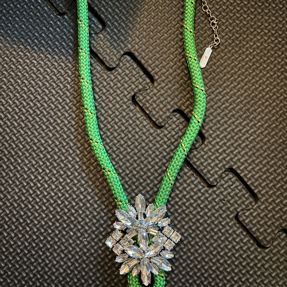 Stella & Dot Green and Silver Necklace with Crystal Pendant